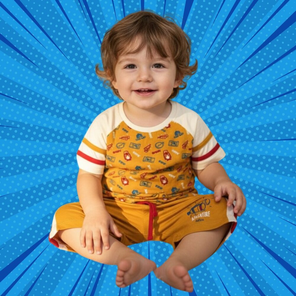 Boys Orange Cartoon Print T-Shirt and Shorts Set NWT